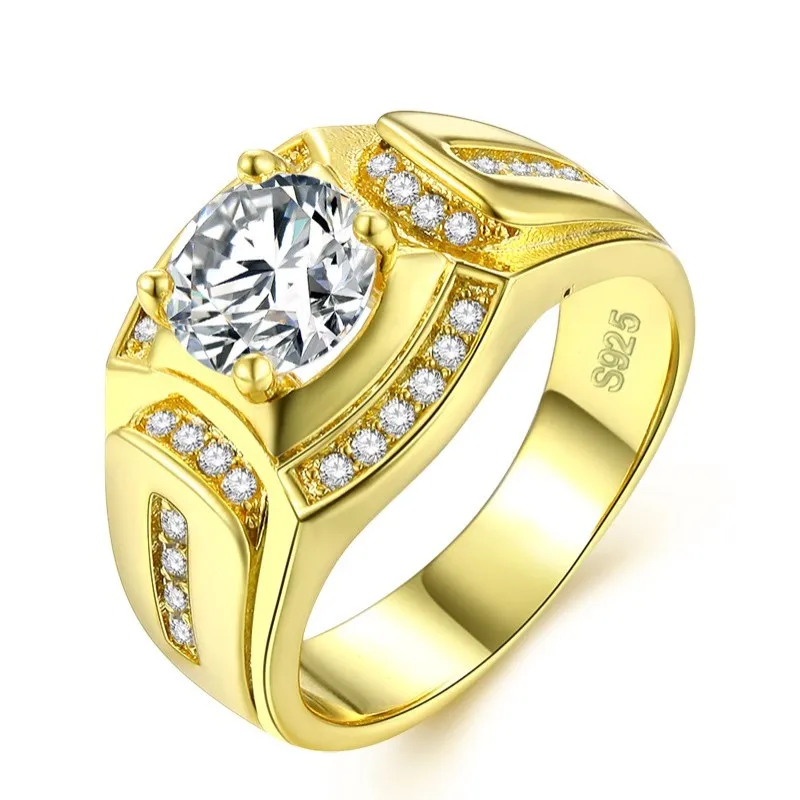 

Massive Mens Ring Round Cut Zirconia Yellow Gold Filled Fashion Ring Size 8,9,10