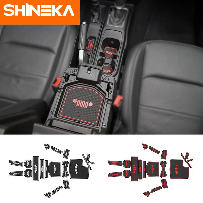 

SHINEKA 19pcs Interior Mouldings for Jeep Wrangler 2018 JL Latex Car Cup Mat Gate Slot Mats Carpets Pads Interior Decoration