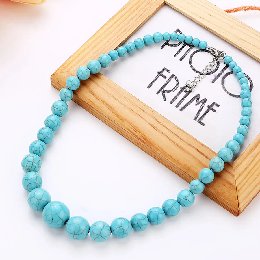 Fashion Bohemian Tribal Artisan Strand Jewelry Turquoises Blue Stone Women beads Necklace |
