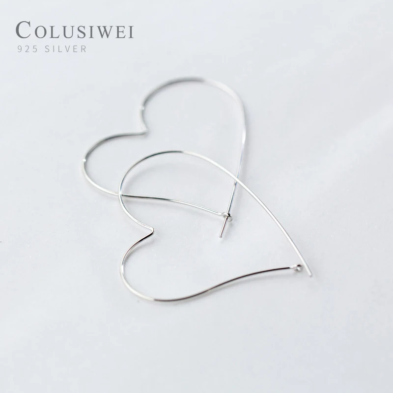 Colusiwei горячая Распродажа Настоящее серебро 925 проба модные классические большие подвесное сердечко серьги для женщин ювелирные изделия из стерлингового серебра