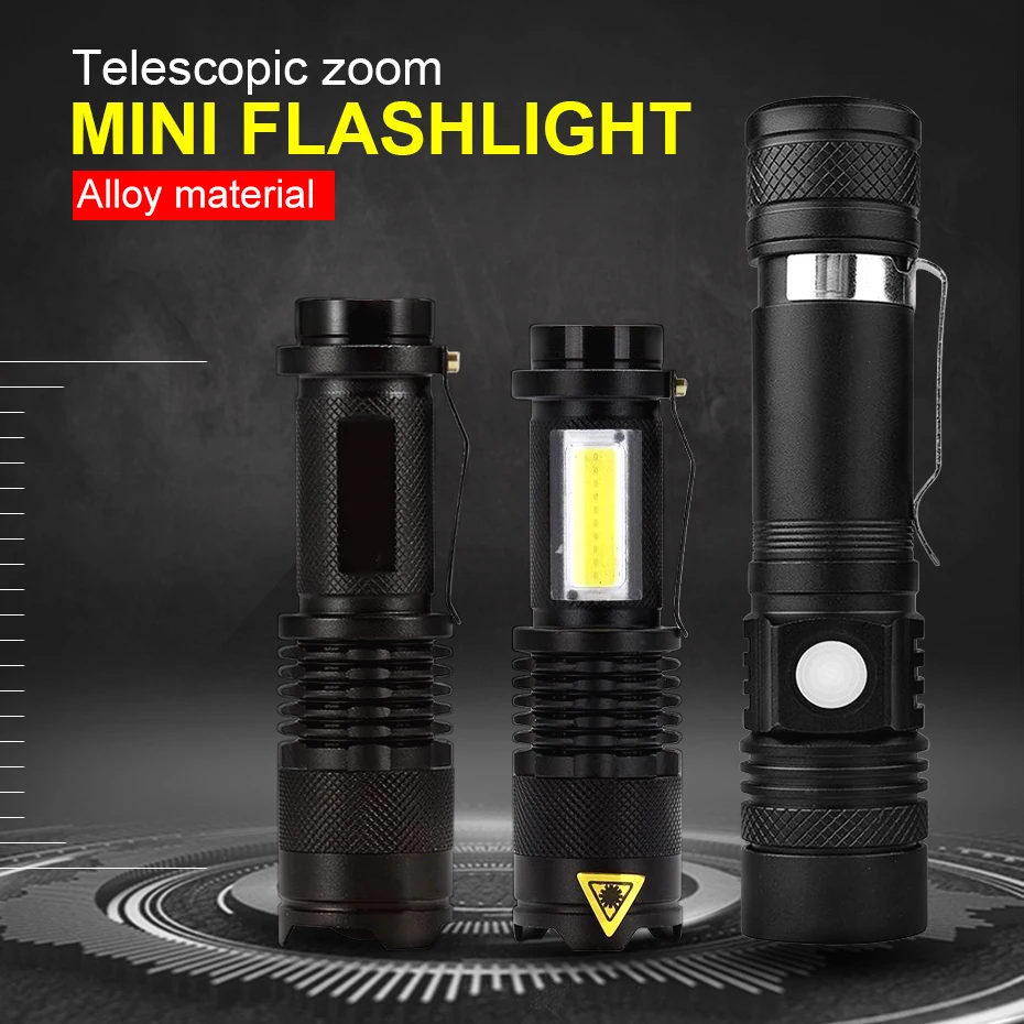 Мини светодиодный фонарик 2000LM Q5 COB AA/14500 Регулируемый зум фокус USB T6 18650|Фонарики и