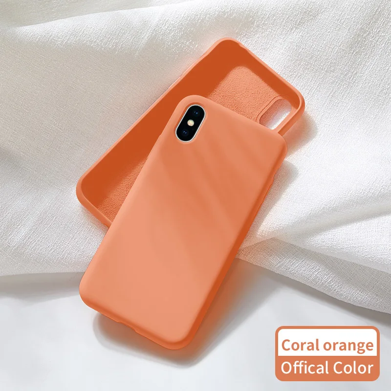 Coral Organe Официальный жидкий силиконовый чехол для iPhone 7, 8, 6, 6 Plus, однотонный Прозрачный Бампер для iPhone X, Xs, Max, XR, Funda Coque Capa - Цвет: Coral Organe