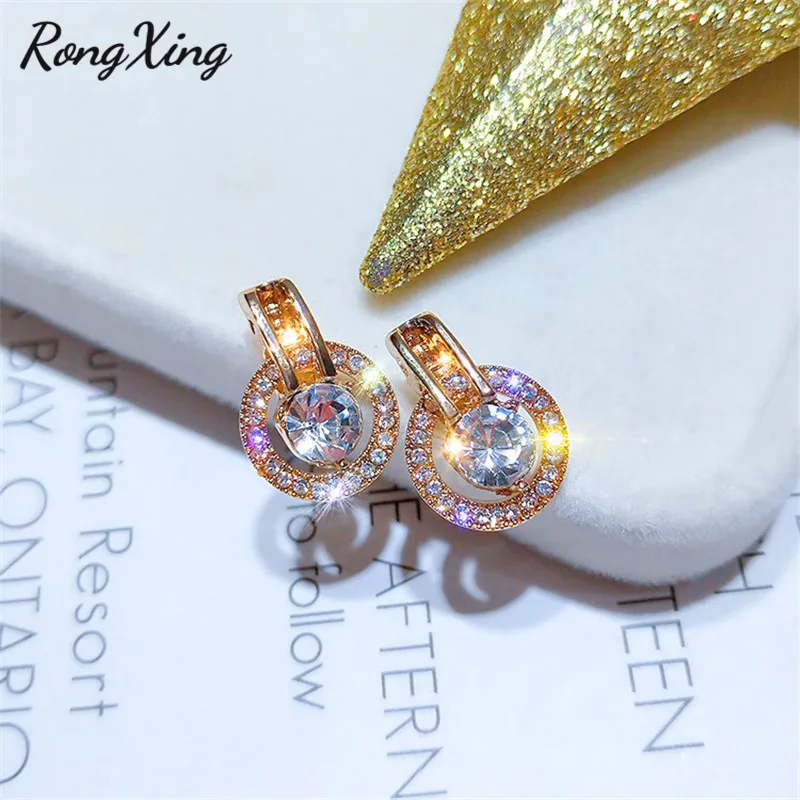 Изысканные круглые висячие серьги RongXing с кристаллами Стразы для женщин
