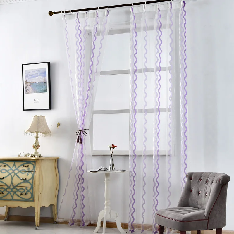NAPEARL Stirped tulle curtains modern window treatments white sheer fabrics ready made jacquard kitchen door balcony | Дом и сад