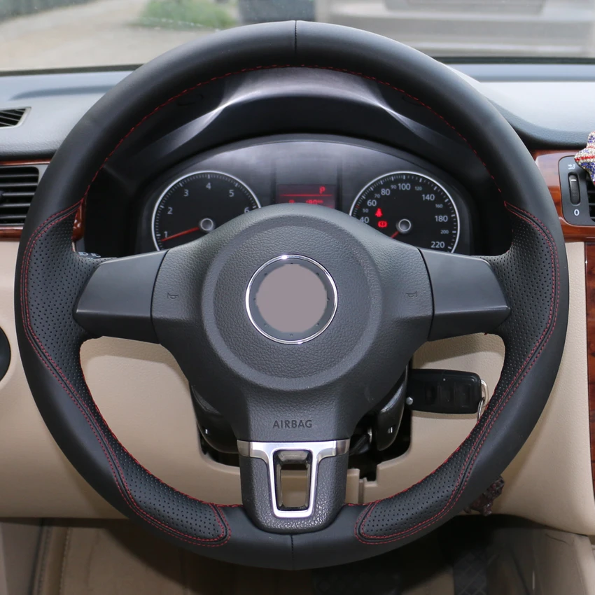 Черный кожаный чехол рулевого колеса автомобиля для Volkswagen Golf 6 Mk6 2010-2013 VW Polo MK5 |