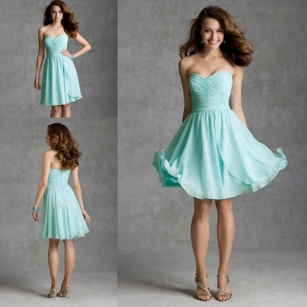 Free Shipping Sweetheart Sleeveless Short Chiffon Mint Bridesmaid Dresses Under 100 vestidos madrinhas 2014 | Свадьбы и торжества