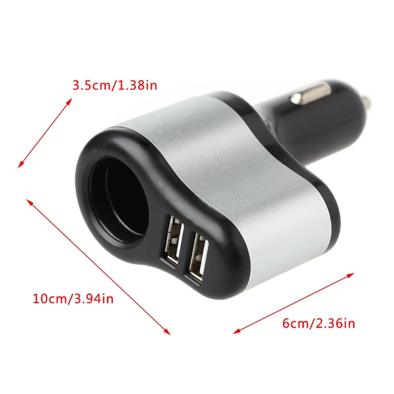 Универсальное автомобильное зарядное устройство с двумя USB-портами и гнездом