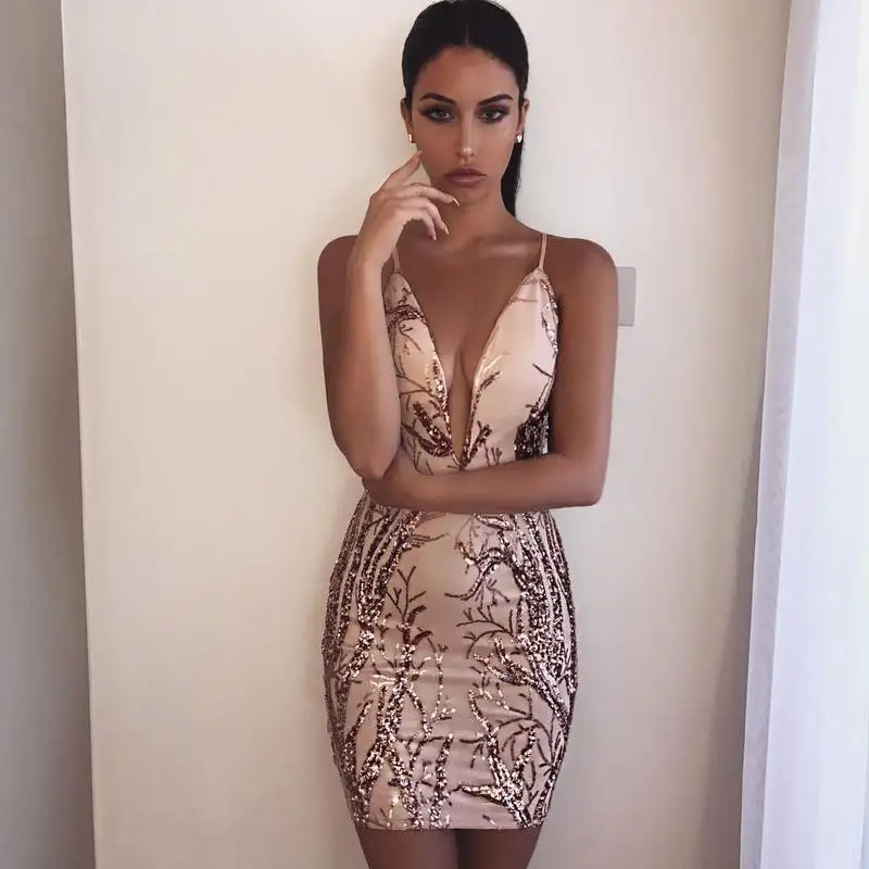 Телесного цвета с блестками на бретелях глубокий v образный вырез 2018 Новое