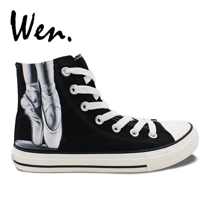 

Wen Design Custom Hand Painted Athletic Shoes Black Ballet Dancer Unisex High Top Canvas Upper Sneakers Adults Unique Gifts