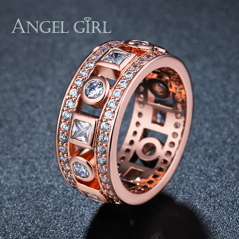 Angel Girl 2018 простой геометрический дизайн проложили CZ обручальные кольца