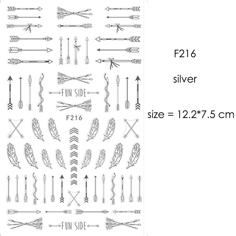 F212-F218 наклейки для ногтей серии s F 12*7,5 см белый черный золотой серебряный узор самоклеющиеся наклейки для украшения ногтей