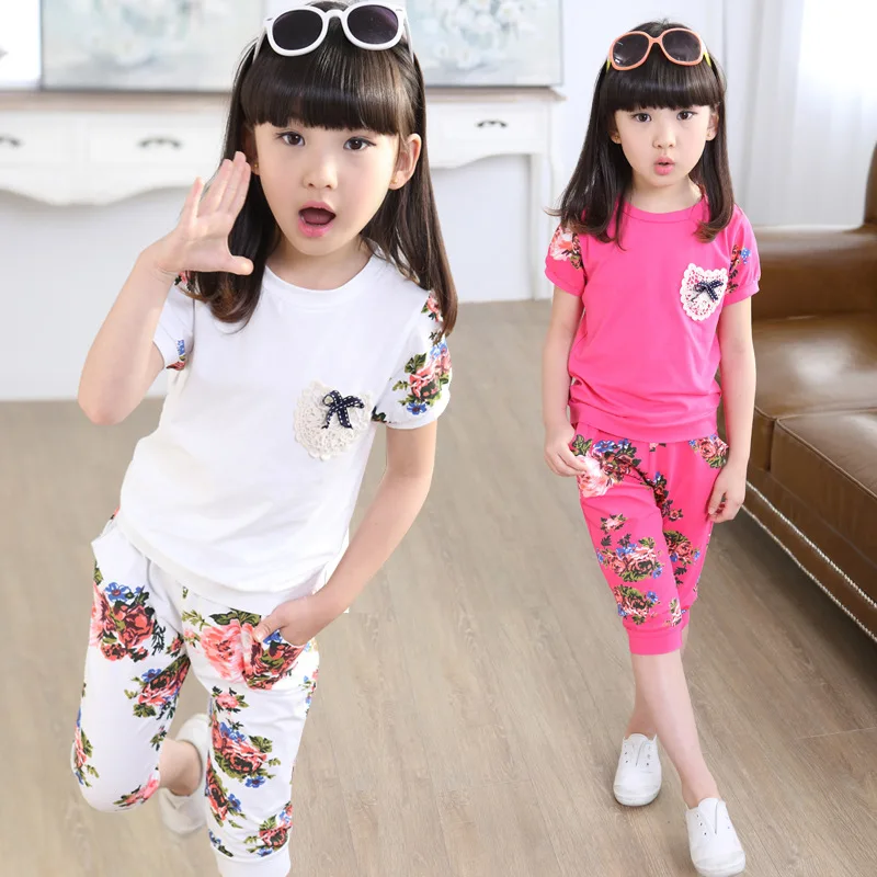 Дети Одежда Наборы для Девочек Топы + Брюки Костюмы 2017 Летние Спортивные Мода
