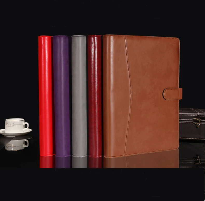 

A4 PU faux leather Business portfolio folder for documents papers padfolio briefcase with ring binder calculator notebook 1210B