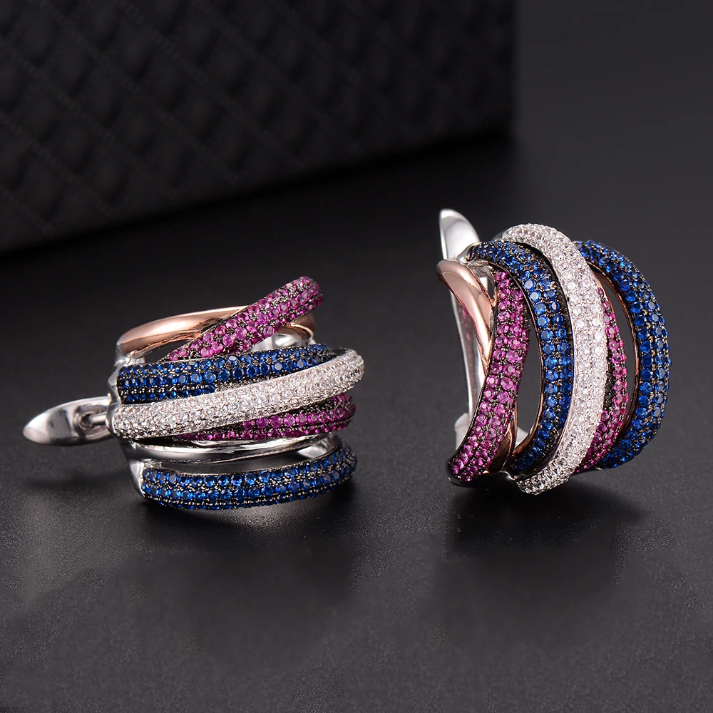 

Fashion Twist Braided Broad Earrings Multicolor Cubic Zirconia Stud Earrings For Women Bridal Engagement Earrings Jewelry