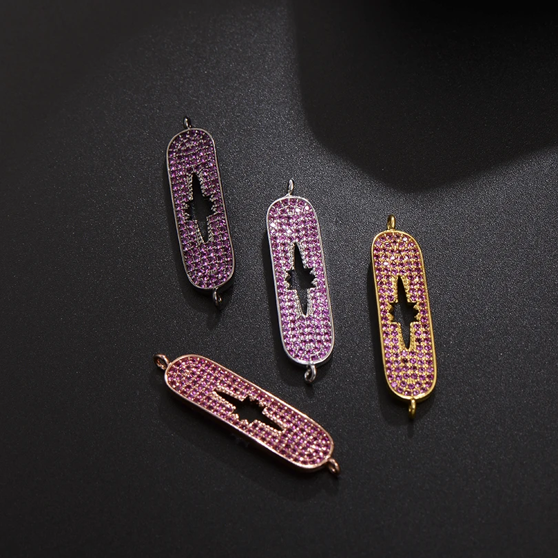 Neovivi Long Oval Charms Pave Purple Micro Zircon Copper Connector Hollow Charm for Jewelry Making Bracelets Necklaces Findings | Украшения