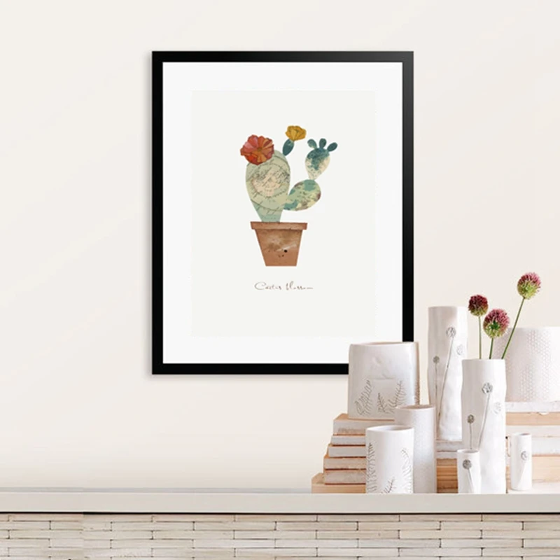Скандинавские акварельные растения милый кактус декоративная настенная