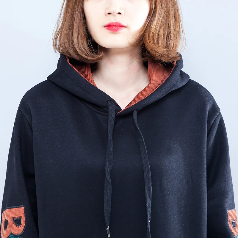 

Spring Autumn New Fashion Women's Clothing Plus Size Hooded Collar Top Loose Plus Velvet Thickening Hoody Female Casual YZH232