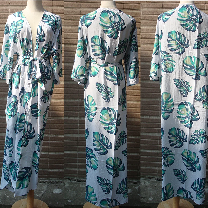 Хлопковое длинное пляжное платье Пляжная накидка кафтан саронг Vestido плавание