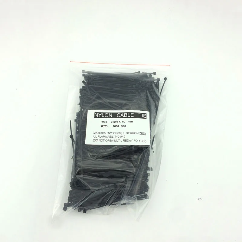 1000Pcs/Pack 3*80mm width1.8mm Black Color Factory Standard Self-locking Plastic Nylon Cable Ties Wire Zip Tie Loop | Обустройство