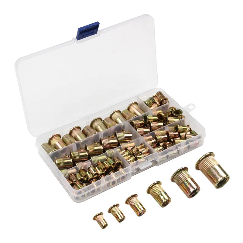 

150pcs M3 M4 M5 M6 M8 M10 Rivet Nuts Flat Head Threaded Insert Nutsert Cap for Riveter Nut Gun Zinc Plated Carbon Steel