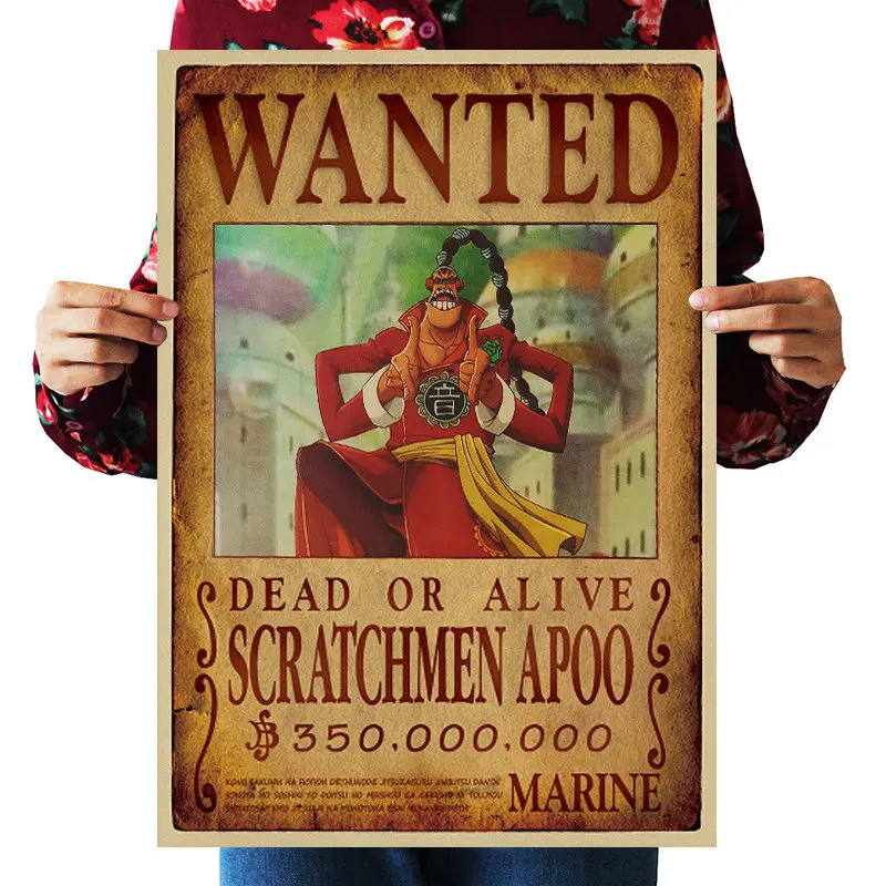 69 стилей ONE PIECE Wanted постеры игрушки винтажный постер Луффи Эйс джинбе нами и Чоппер Робин Зоро Санджи Усопп аниме наклейка 51x36CM - Цвет: Apoo
