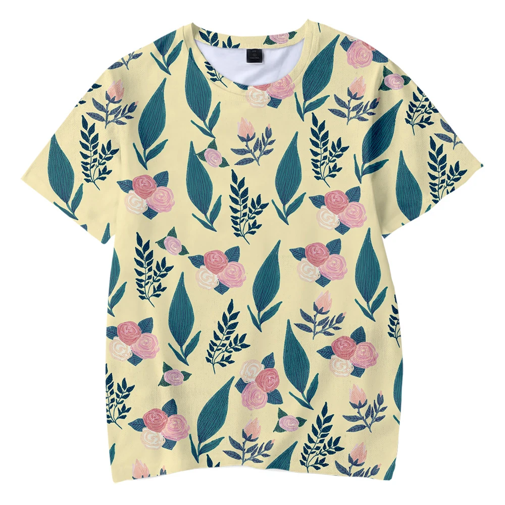 Детская футболка с изображением листьев дерева Мягкая круглым воротником