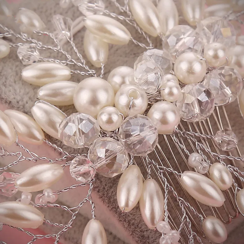 Luxury Handmade Bridal Wedding Hair Comb Accessories Charms Simulated Pearl Jewelry Crystals Beads Combs MY593 | Украшения и