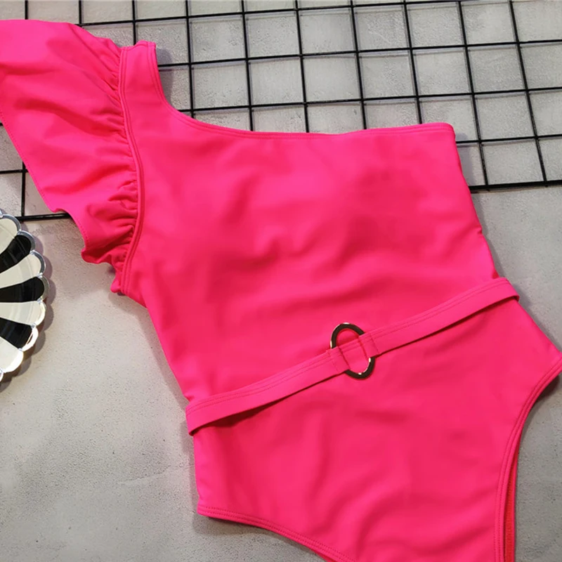 Бикини с оборками 2019 Mujer одно плечо купальники женские боди Цельный купальник