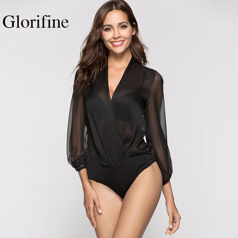 Женский Облегающий комбинезон Glorifine черный облегающий с v-образным вырезом и