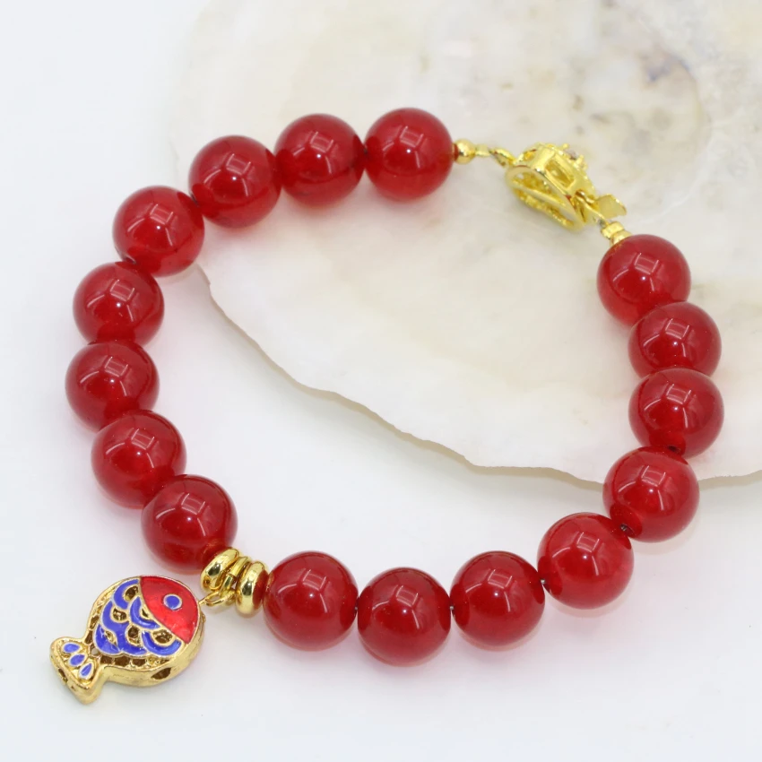 Элегантный золотой цвет перегородчатой 10 мм круглый красный нефрит прядь