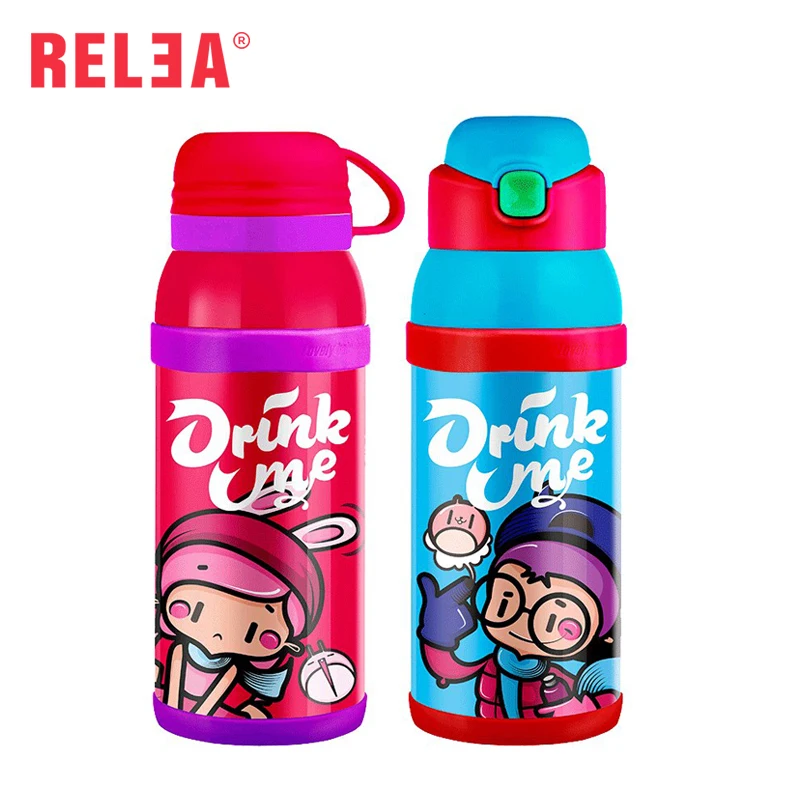 Фото RELEA kids thermo straw bottle 316 stainless steel vacuum cup with 2 kinds of lid and portable cover 520ml Дом и сад RELEA kids thermo straw bottle 316 stainless steel vacuum cup with 2 kinds of lid and portable cover 520ml Дом и сад