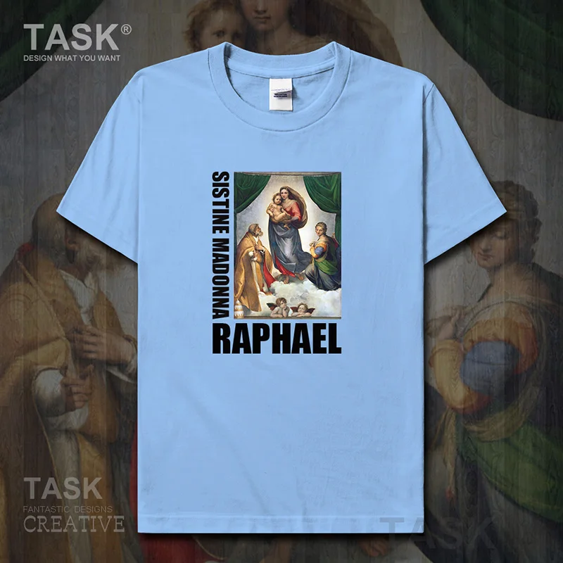Personality fashion oil painting mens t-shirt Sistine Madonna retro funny print Short sleeve clothes cotton summer Streetwear | Мужская