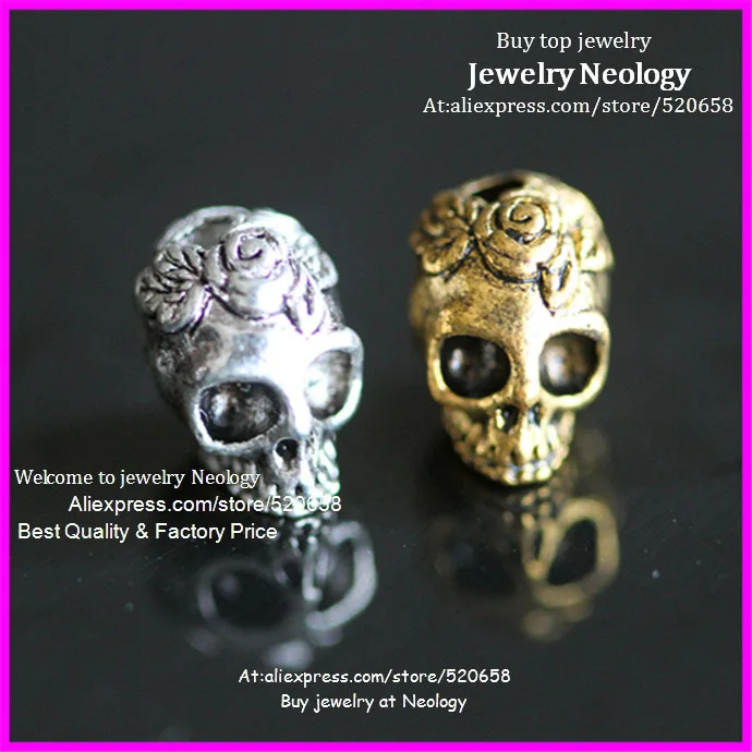 Оптовая продажа! 100 шт. металлического сплава с золотой отделкой и принтом череп