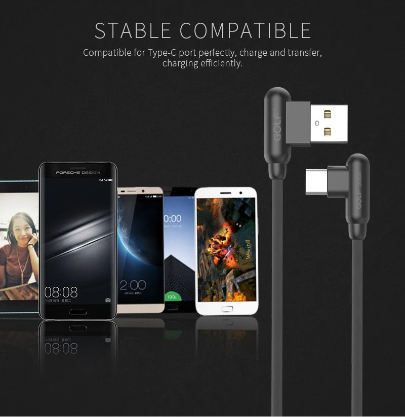 Гольф Тип-C зарядка через usb шнур usb-кабель для передачи данных(синхронизации) и зарядки кабель для Xiaomi 5, 6, 8 лет, samsung S8 S9 LG G5 G6 OnePlus 5 T 6 мобильного телефона Зарядное устройство провода