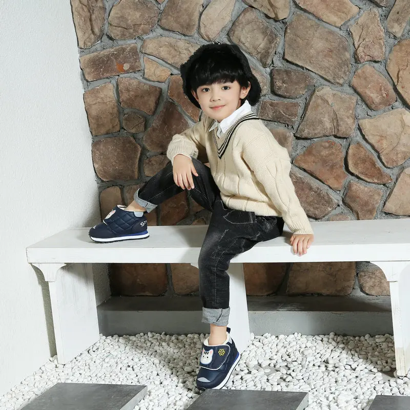 Зимние сапоги для мальчиков водонепроницаемая верхняя Толстая стелька легкая в