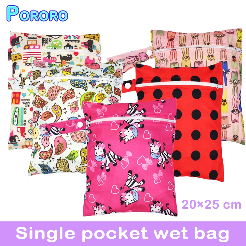 Pororo, 20*25 см, один карман, Детская влажная сумка, модный подгузник с принтами, водонепроницаемая сумка, многоразовые детские подгузники, сумки с ручками для мокрого плавания