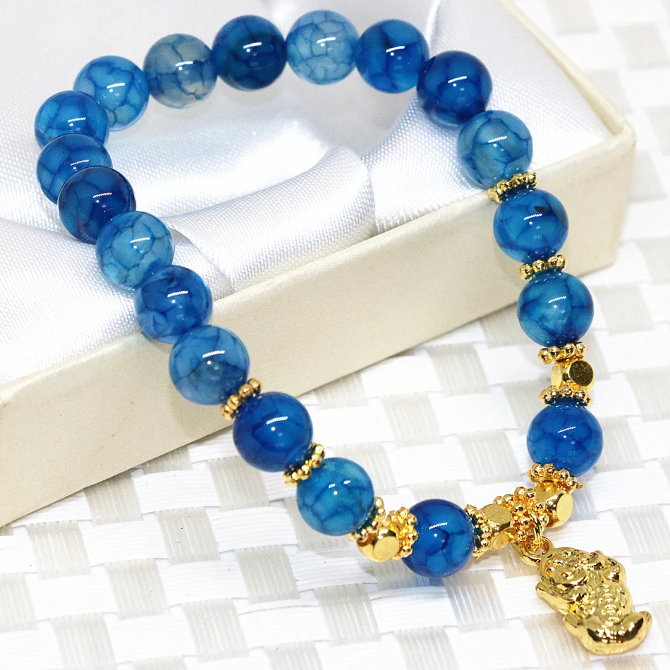 Высокое качество 8 мм нить браслеты из натурального камня оникс сердолик синий