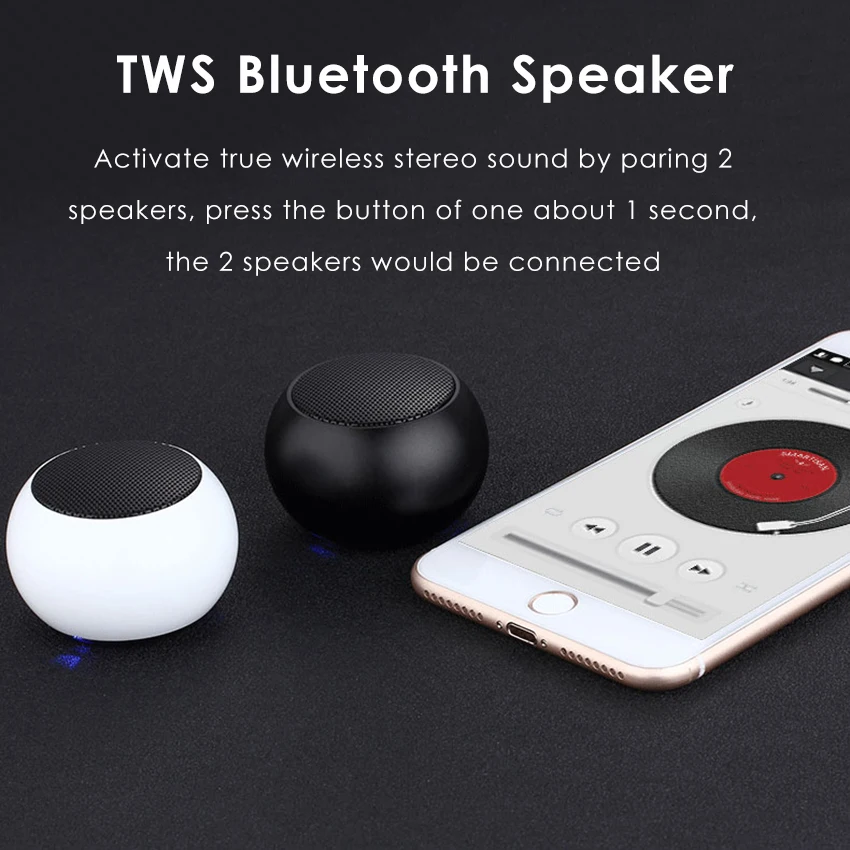 Портативная Bluetooth Колонка Aimitek BM3D Mini TWS беспроводная стерео колонка с сабвуфером