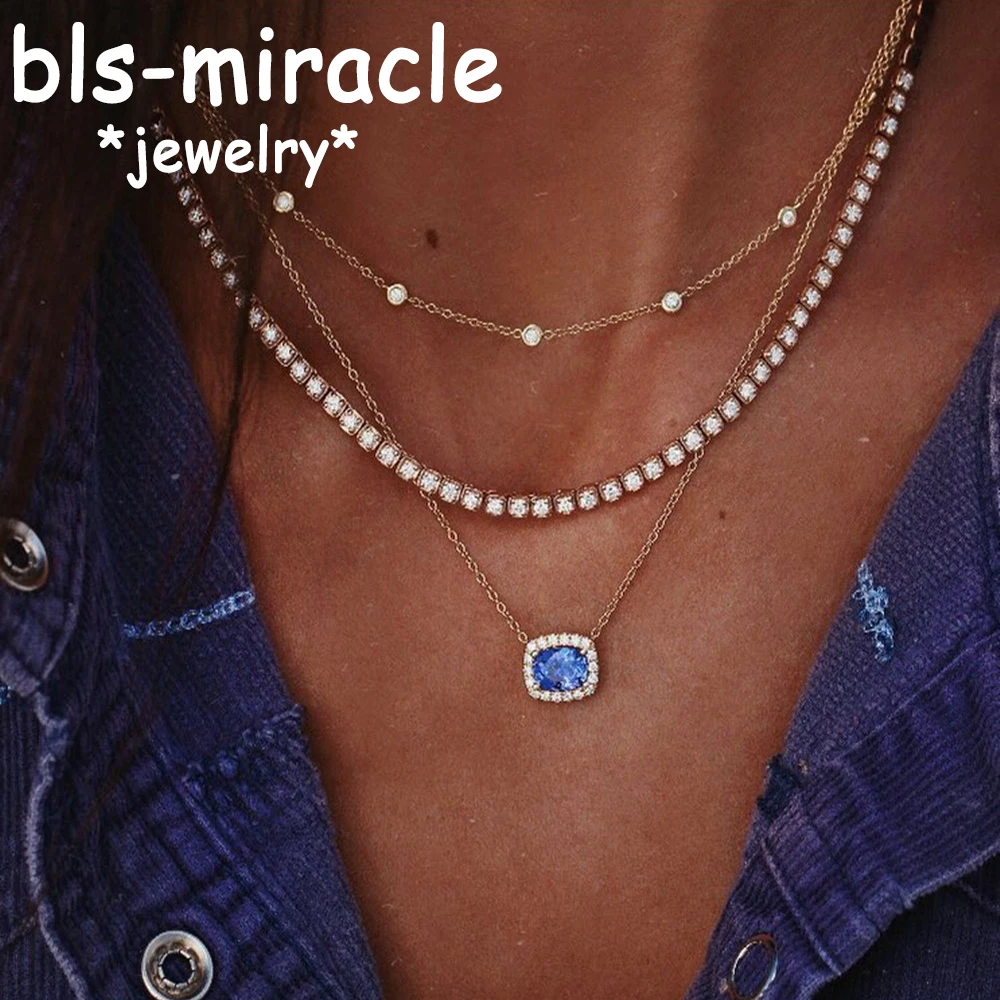 Bls miracle винтажное многослойное геометрическое ожерелье с синим камнем женское
