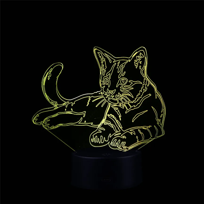Кошка 3D ночник USB животное сменная лампа настроения светодиодный 7 цветов Иллюзия Настольная лампа с пультом дистанционного управления домашний декор игрушка подарок D#3