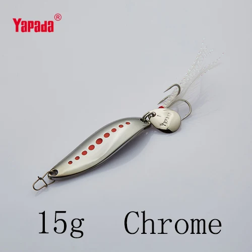 YAPADA ложка 012 новая пиявка 10 г/15 г/20 г тройной крючок+ перо+ Блестки 55 мм/55 мм/58 мм многоцветная металлическая ложка рыболовные приманки - Цвет: Chrome 15g