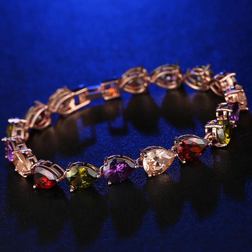 Многоцветный Кристалл Высокое качество розовый Золотой цветной браслет AAA