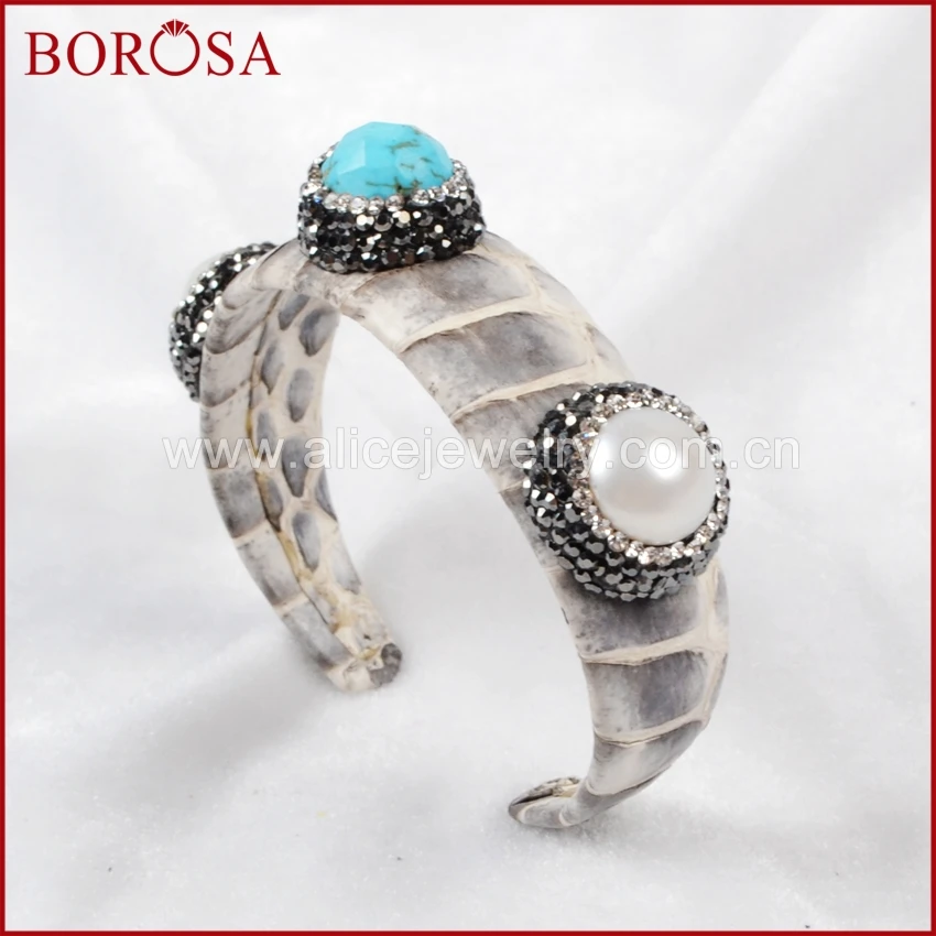 Borosa Druzy три круглый Multi-Вид камнем циркон манжеты Браслеты модные Howlite камни