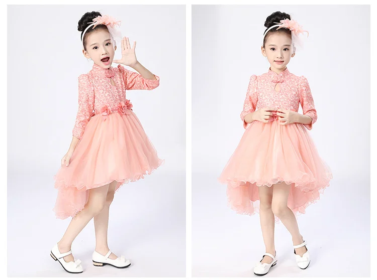 Элегантное шифоновое платье-Ципао для девочек розовое платье принцессы с