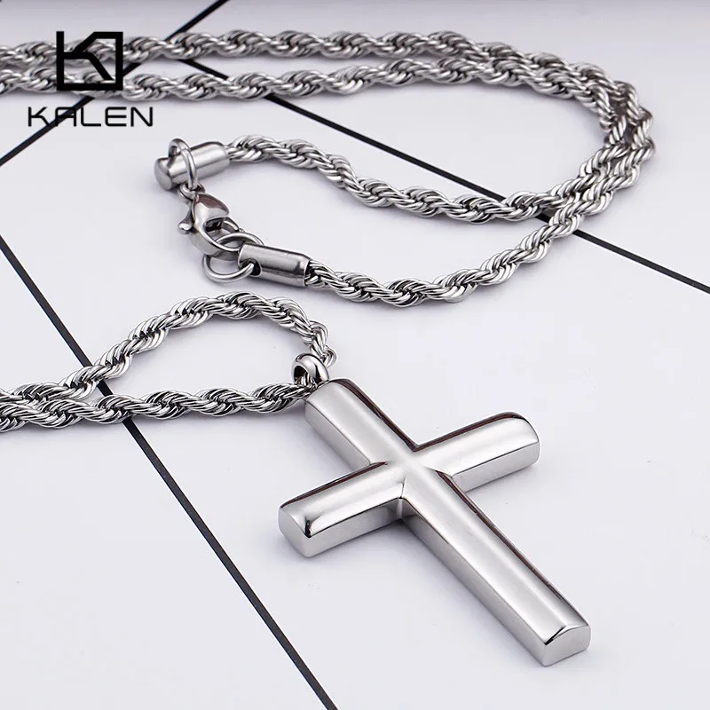 

Kalen Fashion Cross Necklaces For Men High Polished 50cm Stainless Steel Cross Jewelry Necklace Male Cheap Jewelry