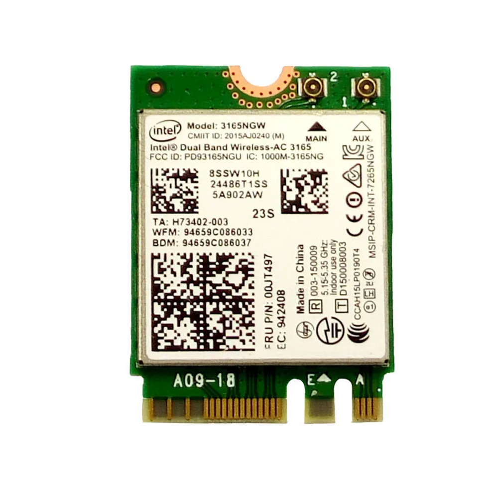 WiFi карта Intel 3165 2x2AC + BT4.0 PCIE M.2 для Lenovo Thinkpad E460 E560 B71 Yoga 310 11IAP Series FRU:00JT497 SW10H24486|wifi card|intel