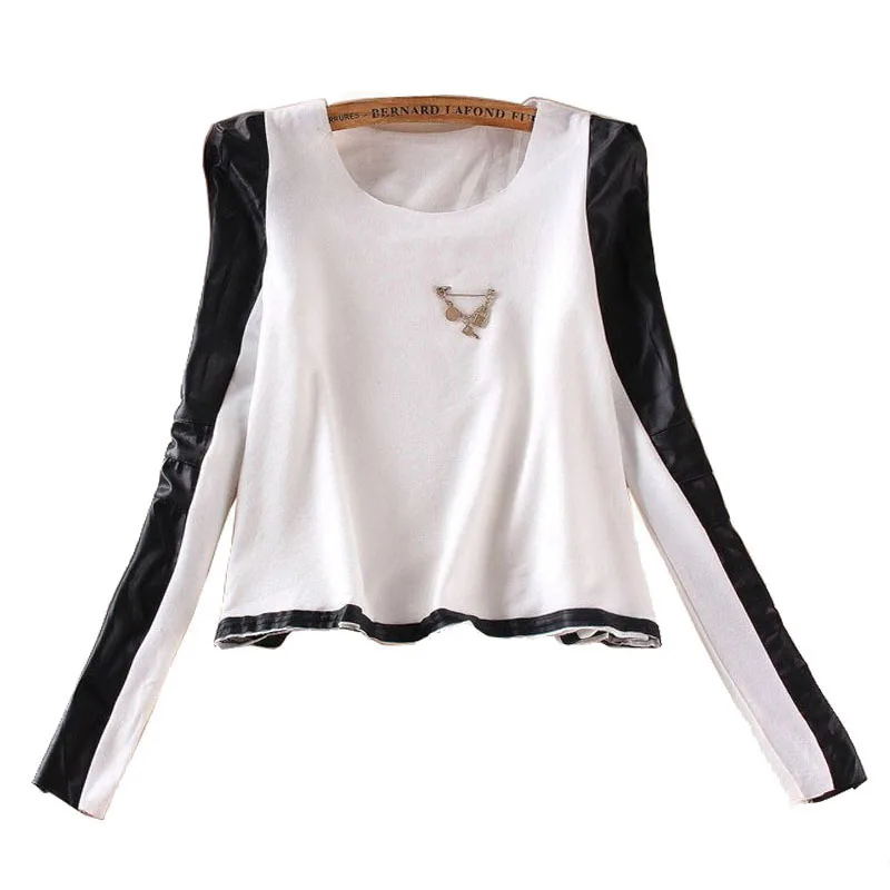 Лидер продаж! Футболка женская с длинным рукавом из искусственной кожи на