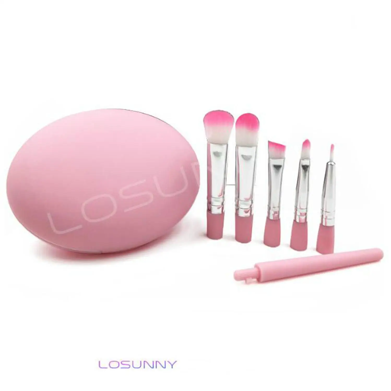 

LOSUNNY 5 Pcs Hardcover Combination Handle Makeup Brush Set Black Pink Portable Eye Brush Makeup Beauty Tools Pink Handle