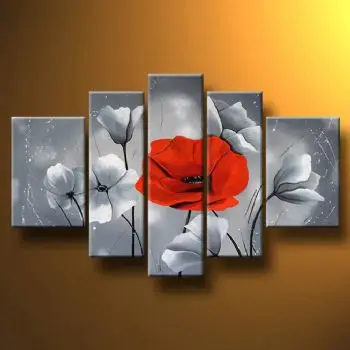 

5pcs Hand Painted Painting Gentle Lilies Red Poppy II-Modern Oil Painting On Canvas Art Wall Decor-Floral Oil Painting Wall Art