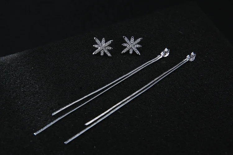 Серебряные серьги-гвоздики из стерлингового серебра S925 пробы с кисточками после